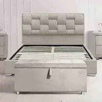 Brooklyn Double Bed Frame with Storage - Cream, Velvet