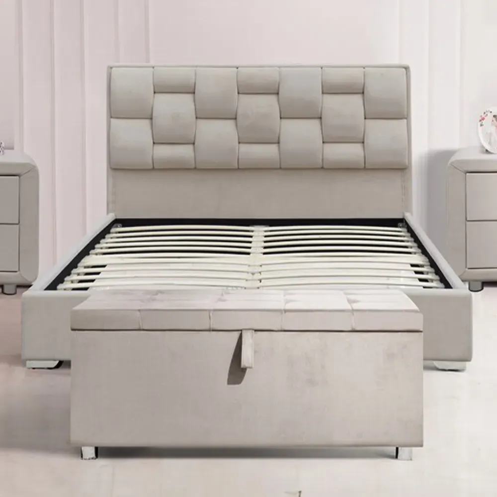 Brooklyn Double Bed Frame with Storage - Cream, Velvet