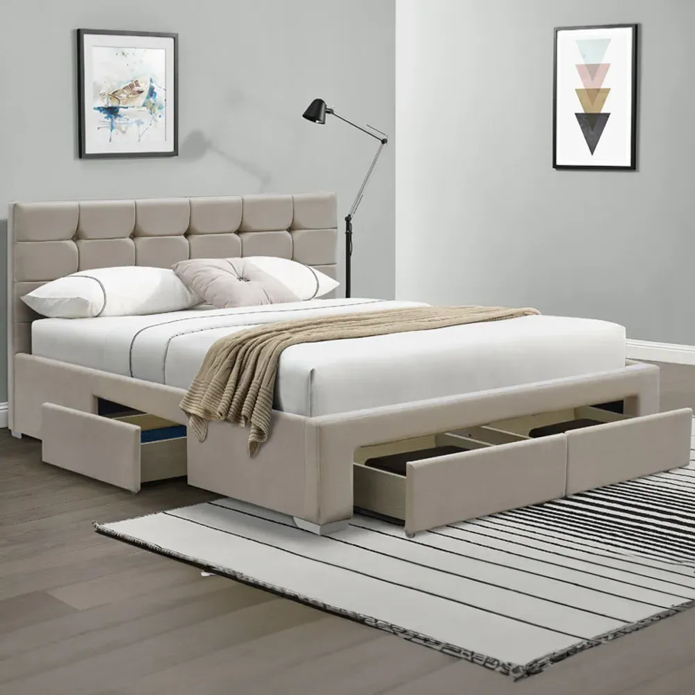 Brooklyn Double Bed Frame with Storage - Cream, Velvet image