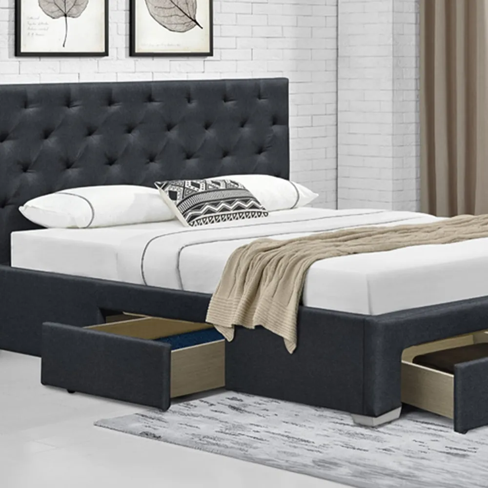 Brooklyn Double Bed Frame with Storage - Grey, Linen