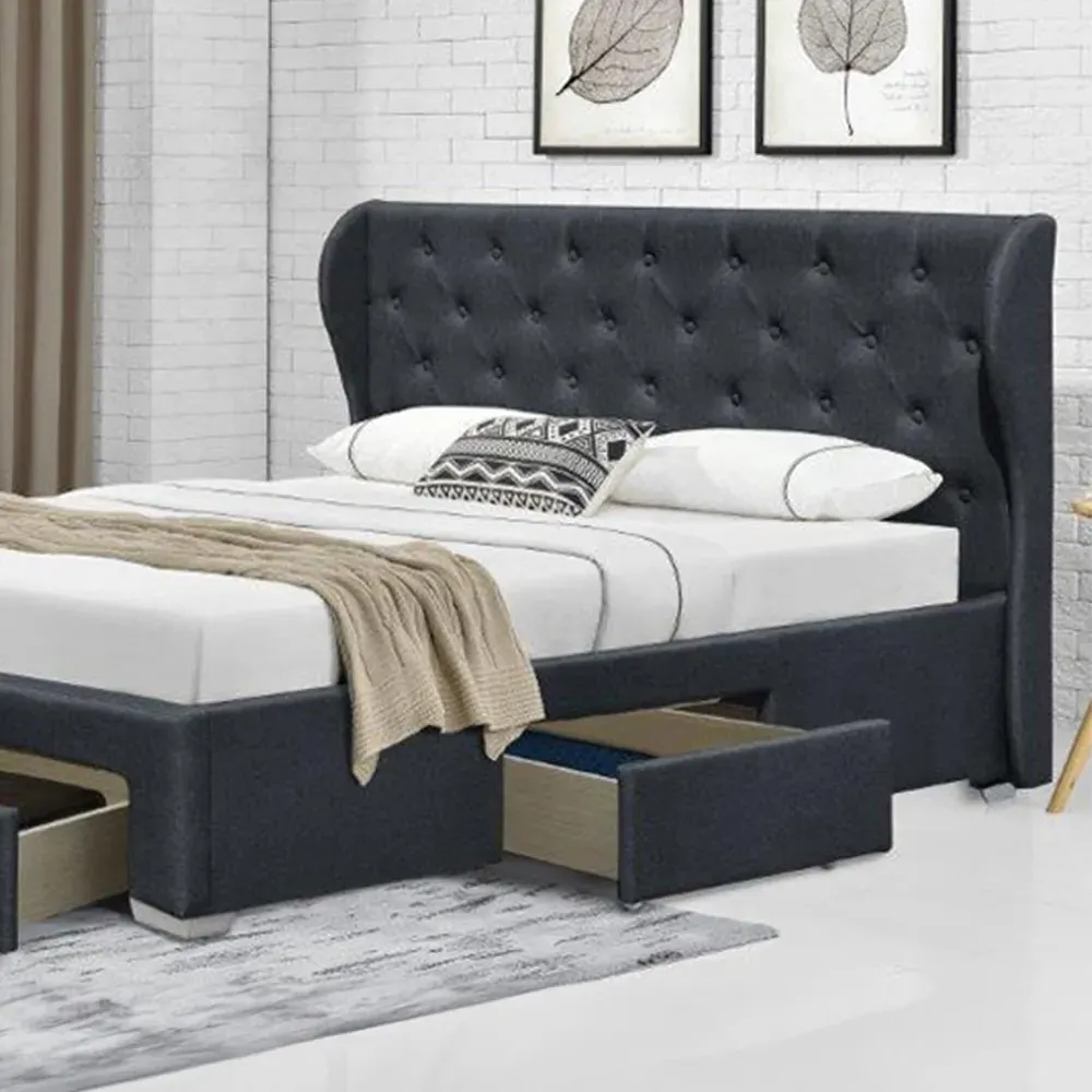 Brooklyn Double Bed Frame with Storage - Grey, Linen