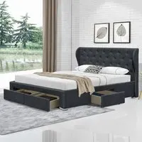 Brooklyn Double Bed Frame with Storage - Grey, Linen