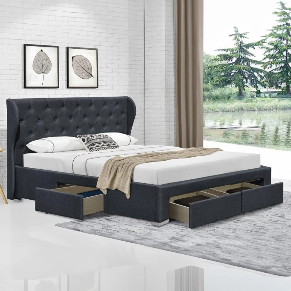 Brooklyn Double Bed Frame with Storage - Grey, Linen