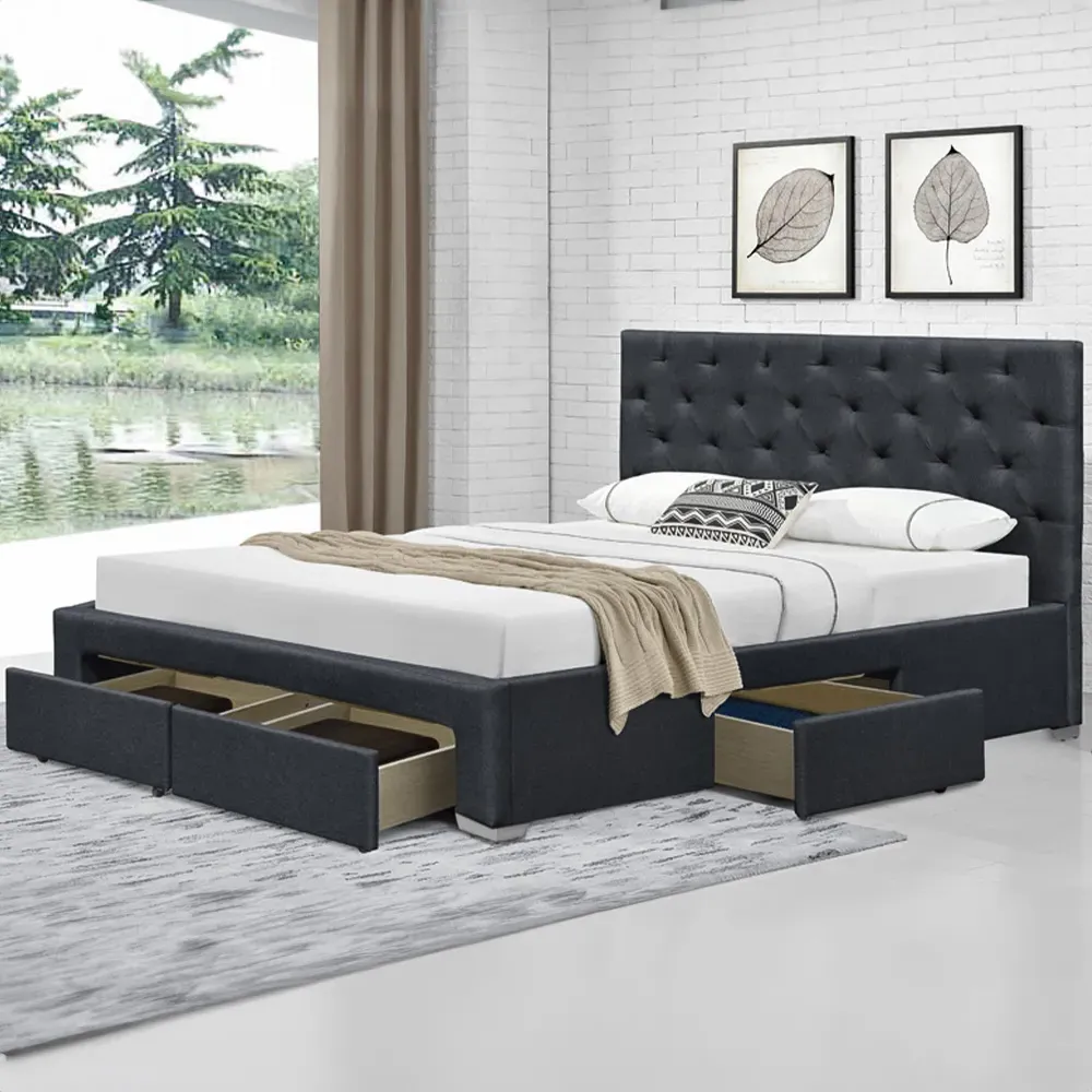 Brooklyn Double Bed Frame with Storage - Grey, Linen image
