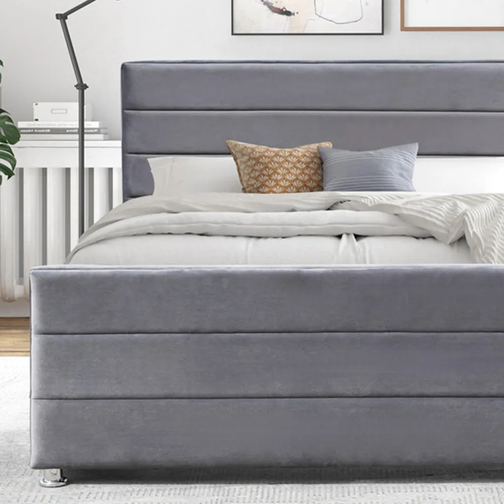 Brooklyn Double Bed Frame with Storage - Grey, Velvet