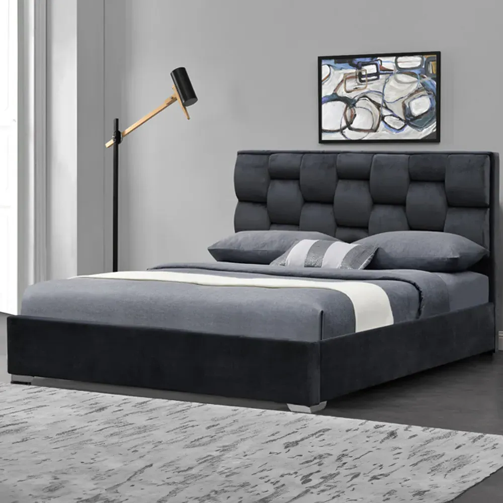 Brooklyn Double Bed Frame with Storage - Grey, Velvet