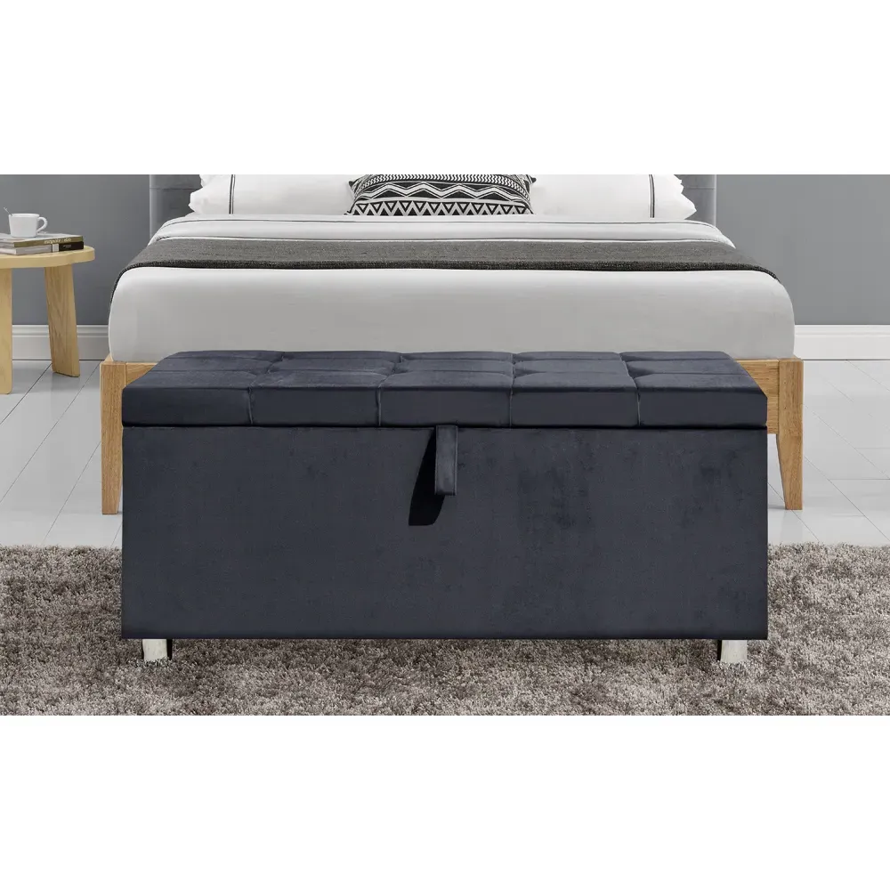 Brooklyn Double Bed Frame with Storage - Grey, Velvet