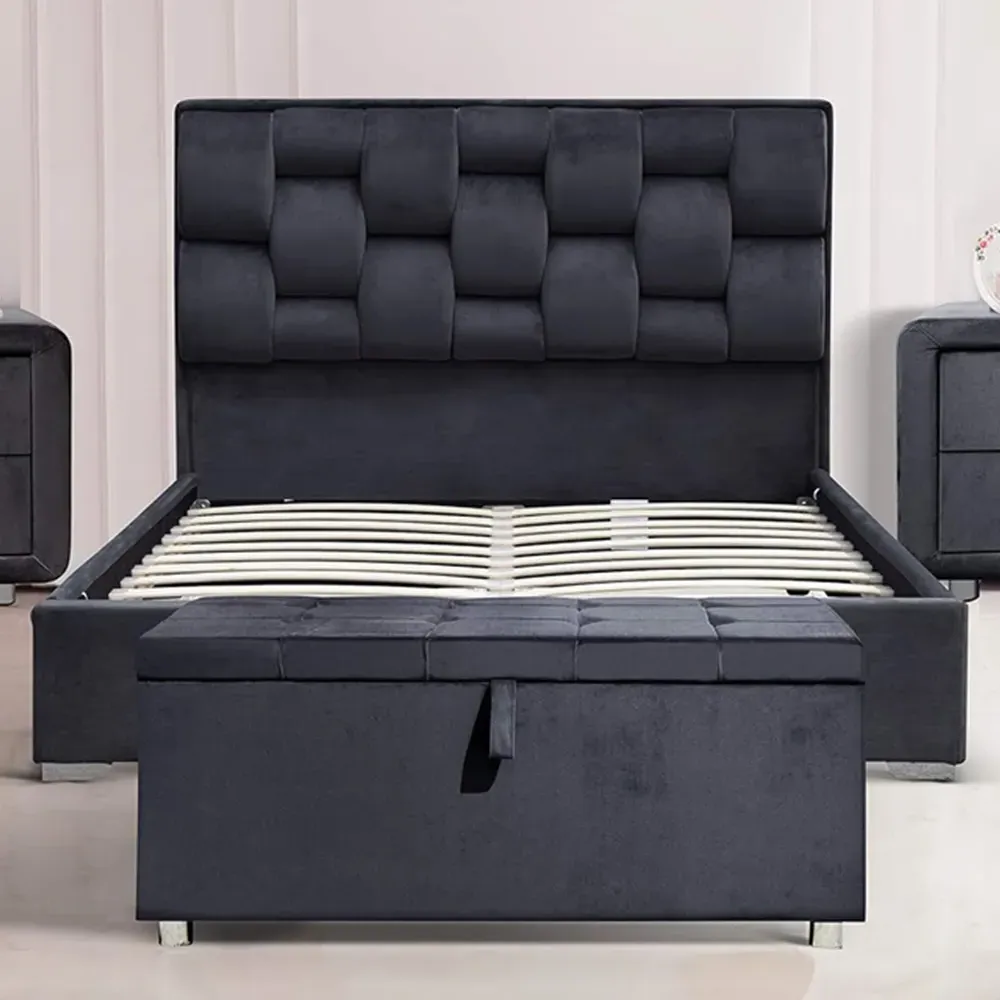 Brooklyn Double Bed Frame with Storage - Grey, Velvet