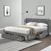 Brooklyn Double Bed Frame with Storage - Silver, Velvet