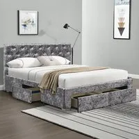 Brooklyn Double Bed Frame with Storage - Silver, Velvet