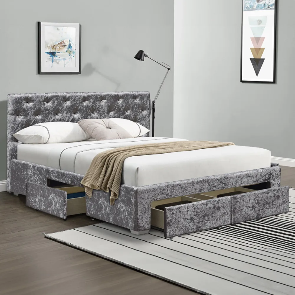 Brooklyn Double Bed Frame with Storage - Silver, Velvet image