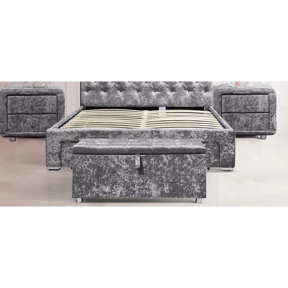 Brooklyn Double Bed Frame with Storage - Silver, Velvet