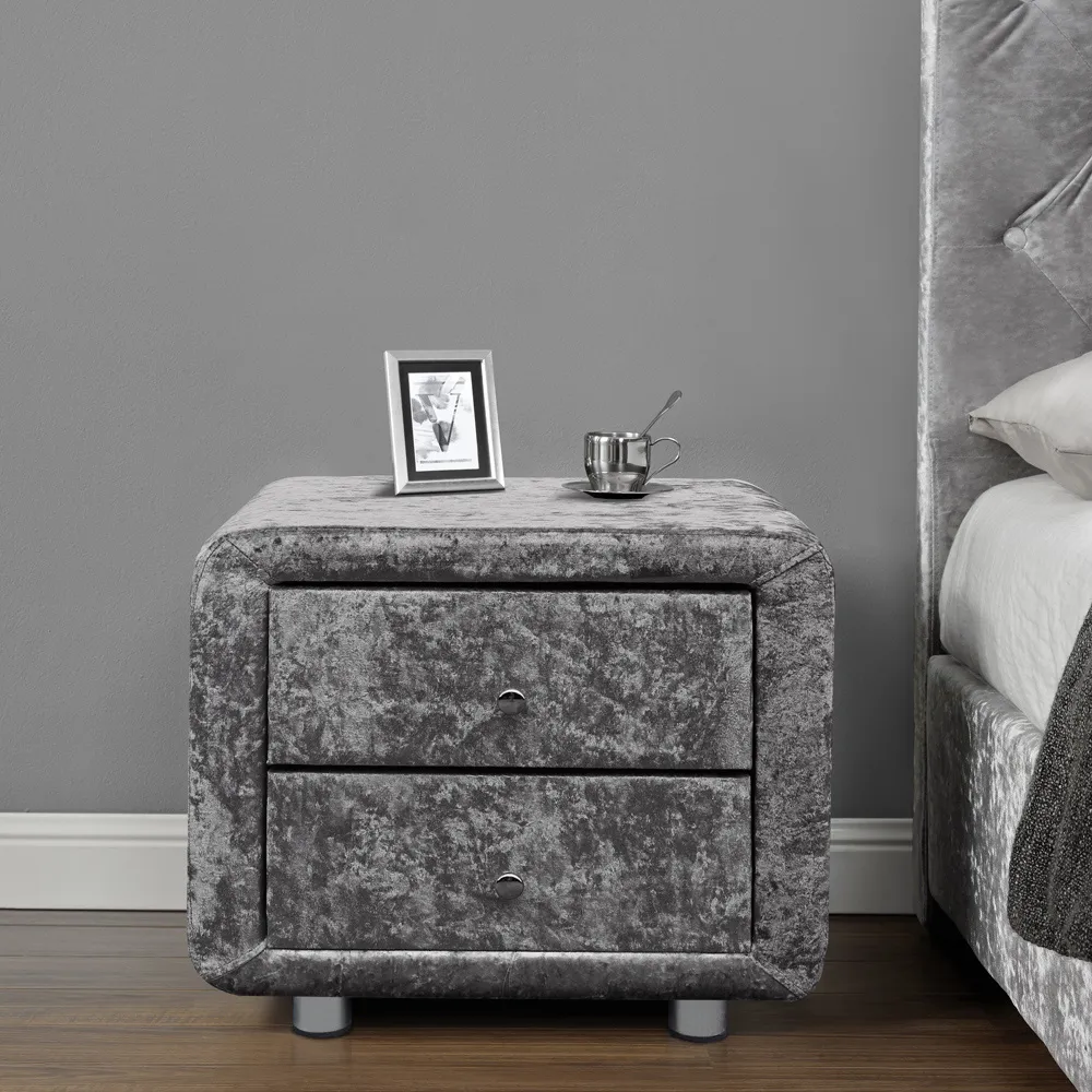 Brooklyn Double Bed Frame with Storage - Silver, Velvet