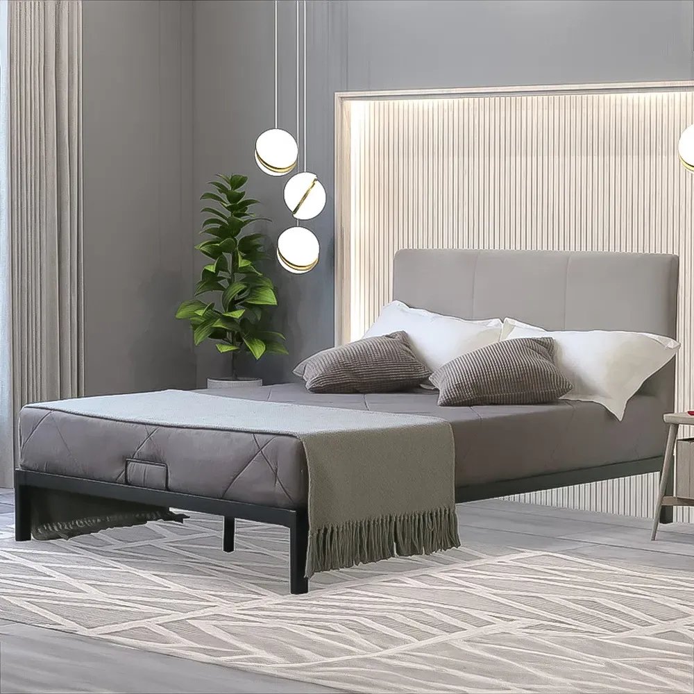 Brooklyn Double Bed Frame with Velvet Headboard - Cream image