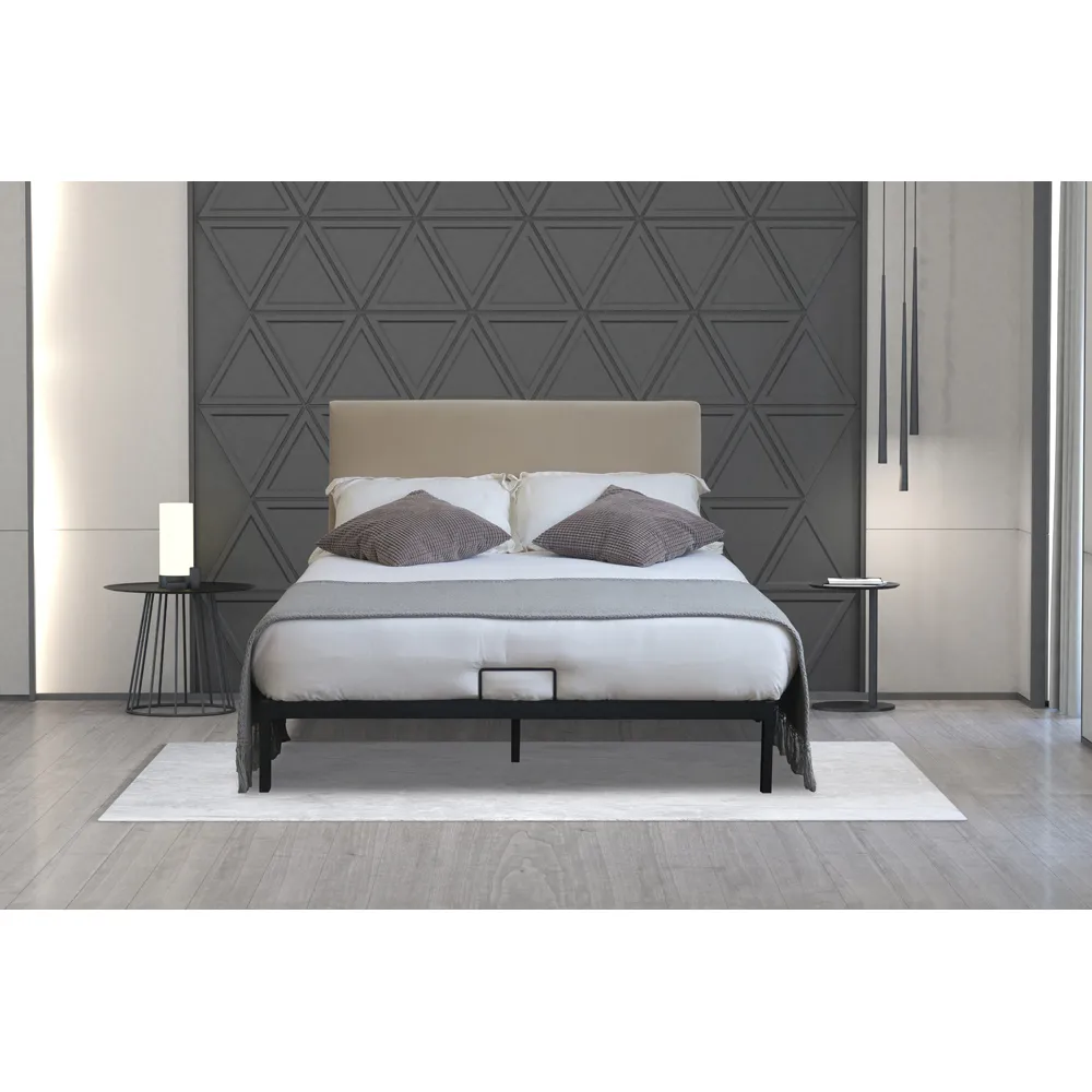 Brooklyn Double Bed Frame with Velvet Headboard - Grey, Metal