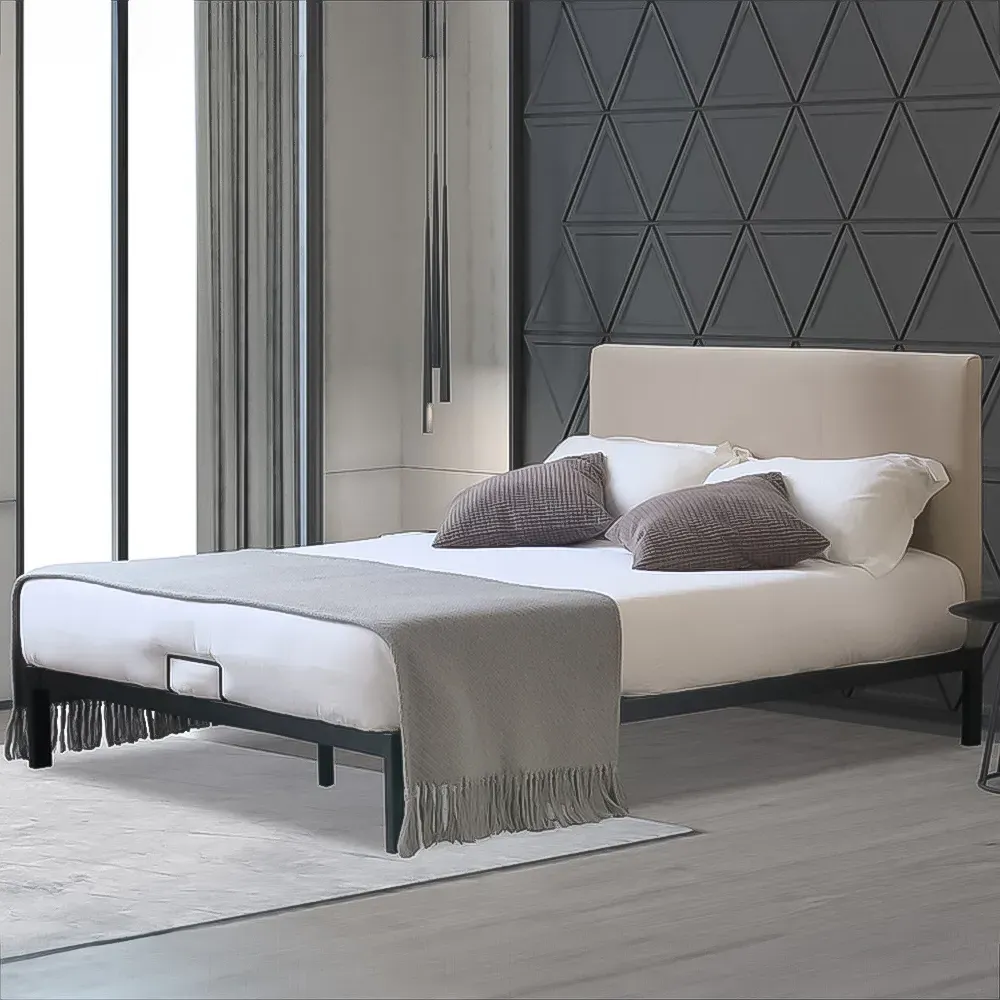 Brooklyn Double Bed Frame with Velvet Headboard - Grey, Metal image