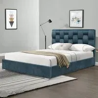 Brooklyn Double Bed Frame with Weaved Headboard - Blue, Velvet