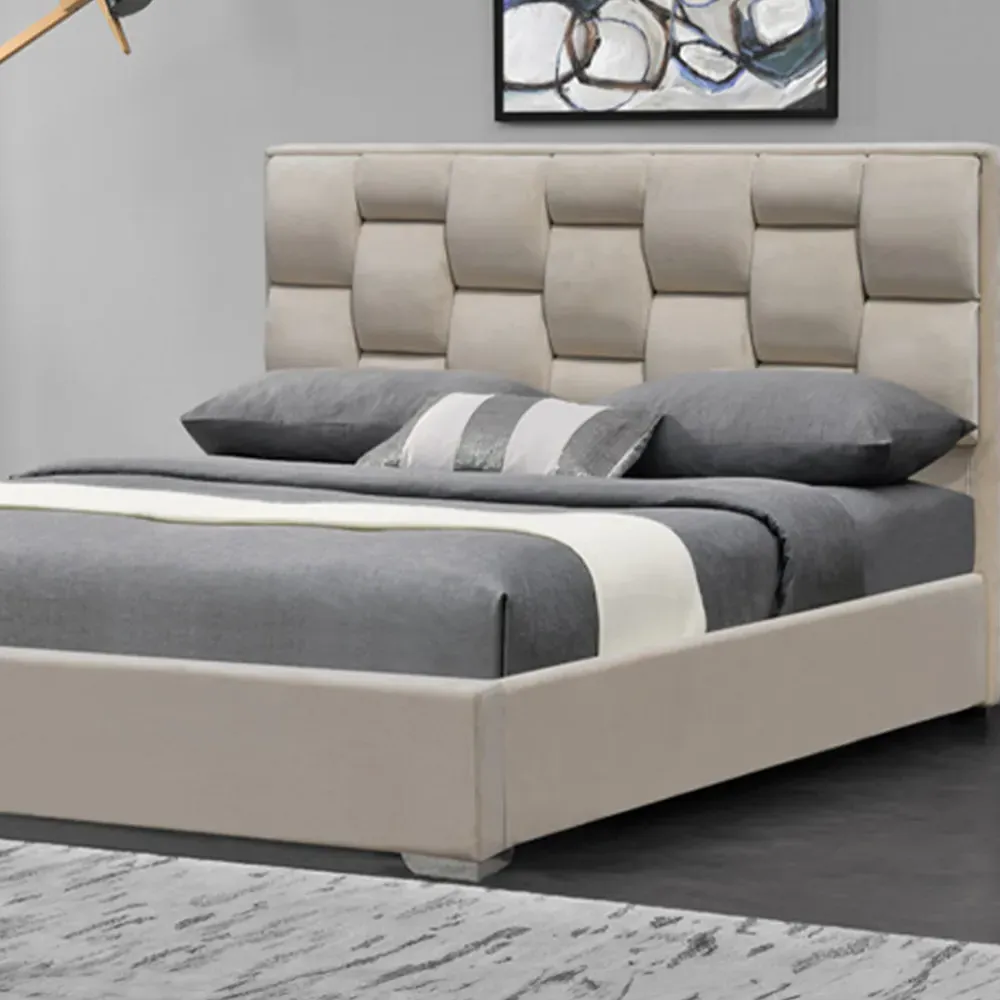 Brooklyn Double Bed Frame with Weaved Headboard - Cream, Velvet