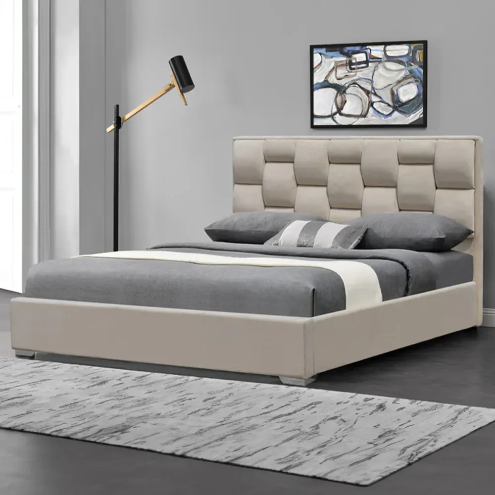 Brooklyn Double Bed Frame with Weaved Headboard - Cream, Velvet