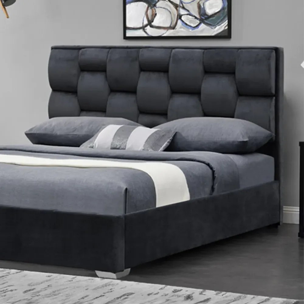Brooklyn Double Bed Frame with Weaved Headboard - Grey, Velvet