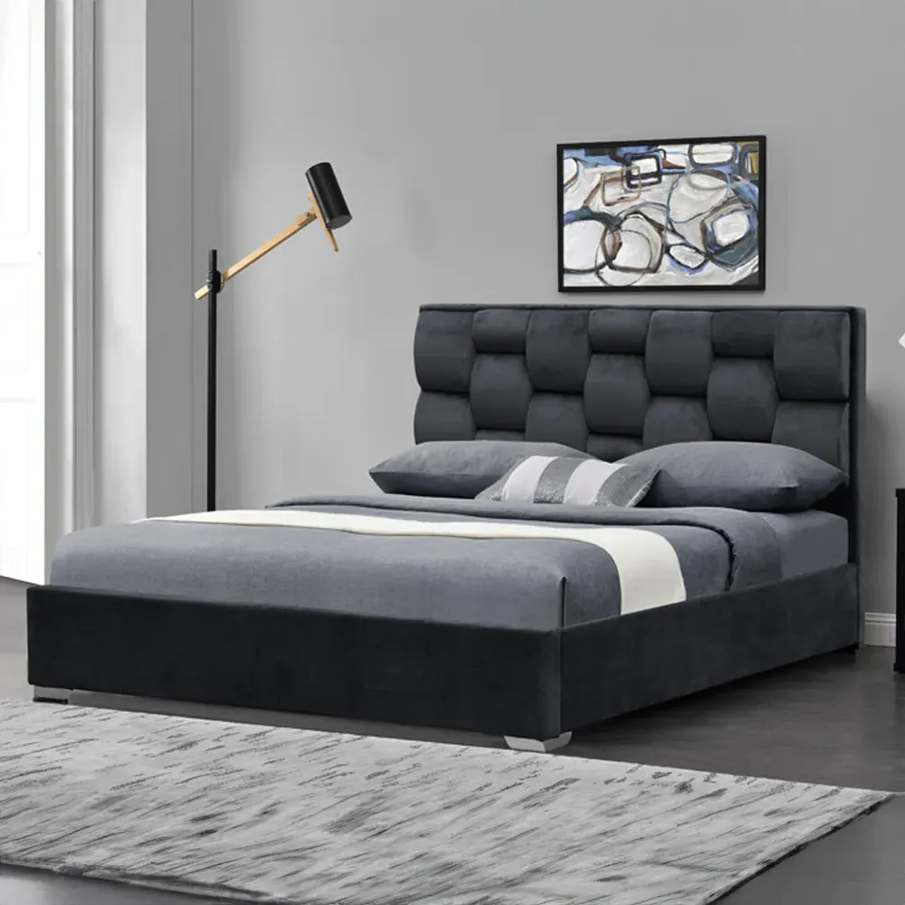 Brooklyn Double Bed Frame with Weaved Headboard - Grey, Velvet image
