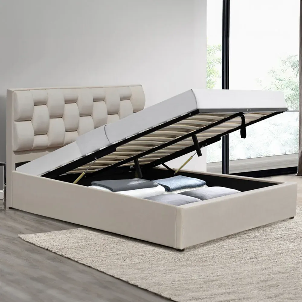 Brooklyn Double Bed Set with Storage - Cream, Velvet