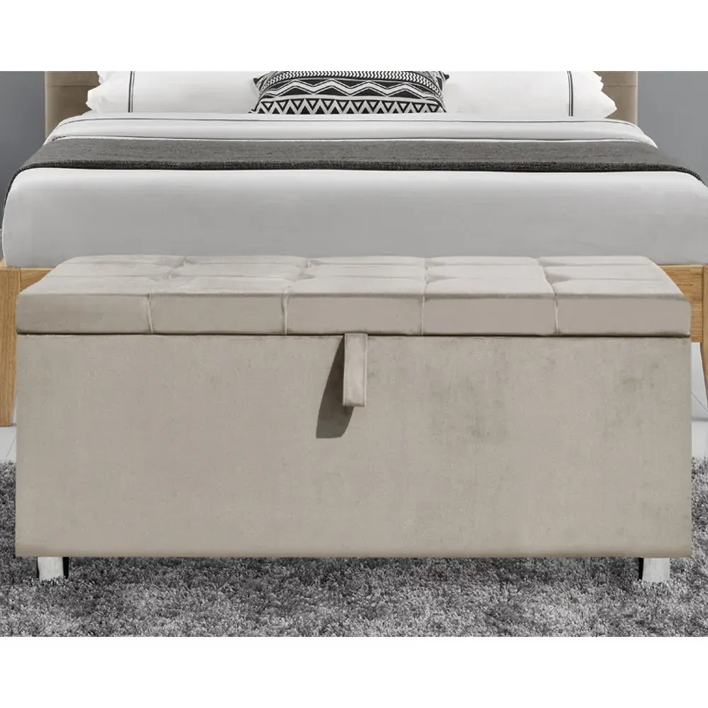 Brooklyn Double Bed Set with Storage - Cream, Velvet