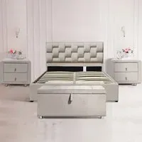 Brooklyn Double Bed Set with Storage - Cream, Velvet