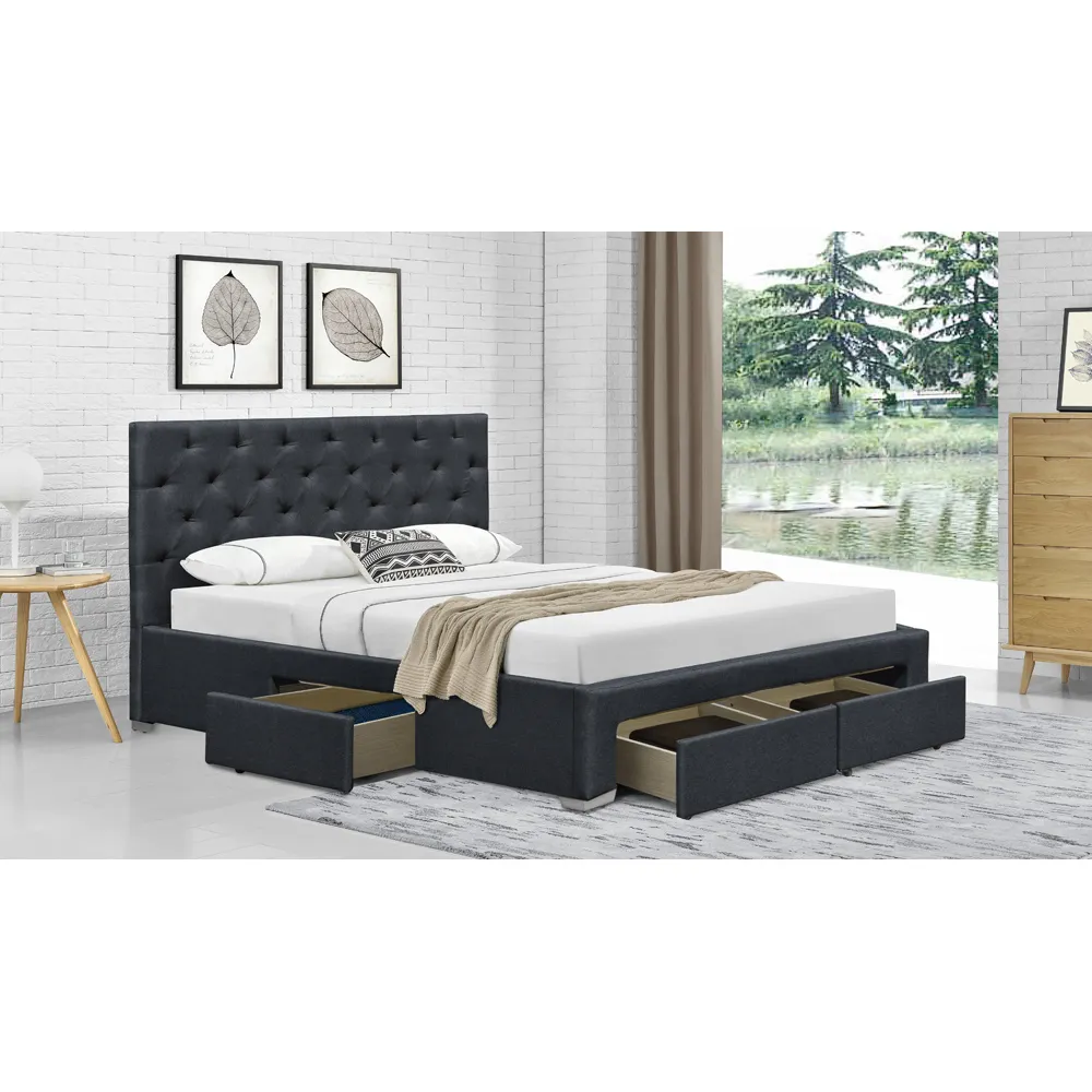 Brooklyn Double Bed Set with Storage - Grey, Linen