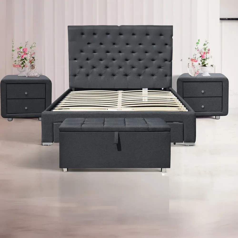 Brooklyn Double Bed Set with Storage - Grey, Linen