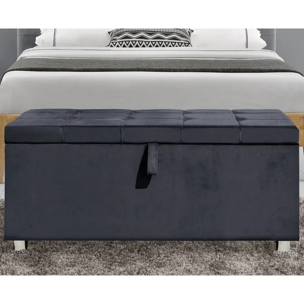 Brooklyn Double Bed Set with Storage - Grey, Velvet