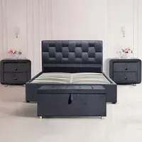 Brooklyn Double Bed Set with Storage - Grey, Velvet