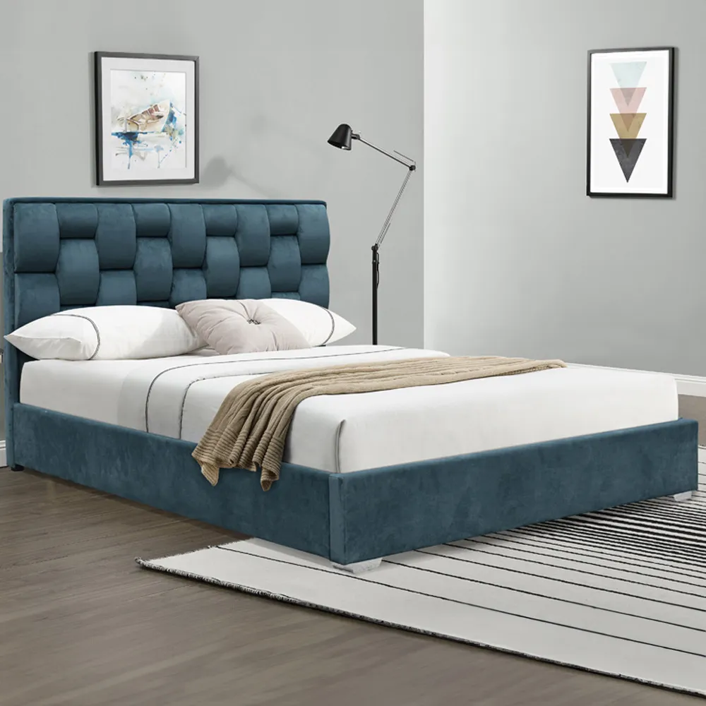 Brooklyn Double Bedroom Furniture Set - Blue, Velvet