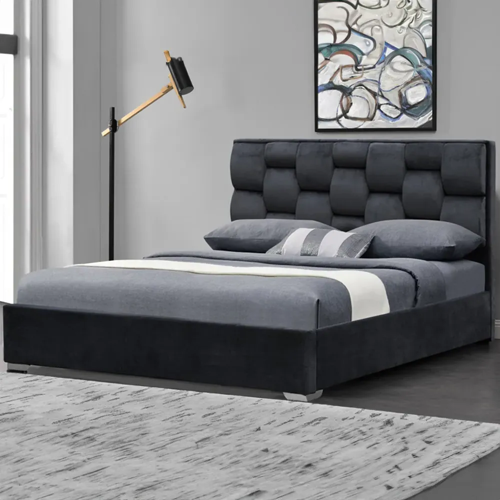 Brooklyn Double Bedroom Furniture Set - Grey, Velvet