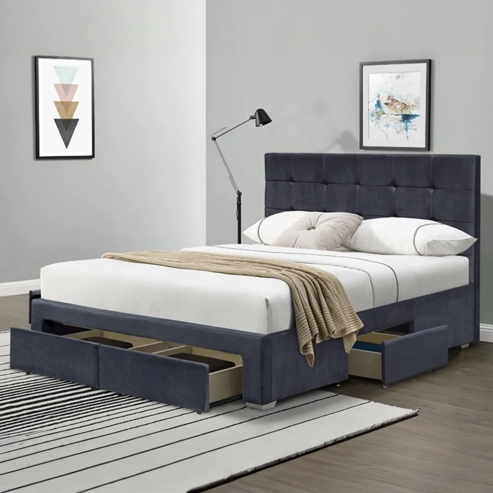 Brooklyn Double Bedroom Furniture Set - Grey, Velvet