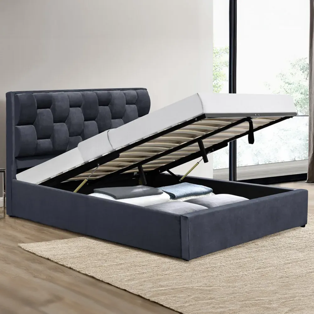 Brooklyn Double Bedroom Set with Storage - Grey, Velvet