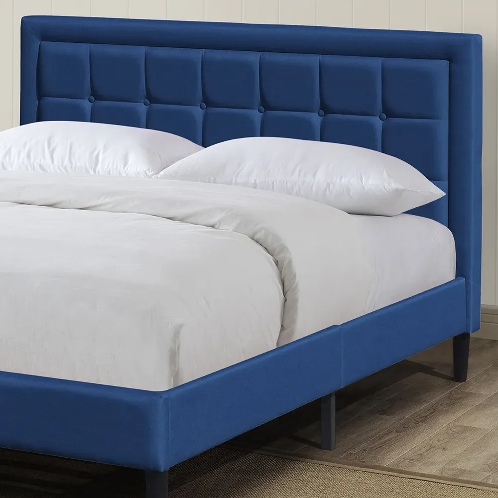 Brooklyn Double Buttoned Headboard Bed Frame - Blue