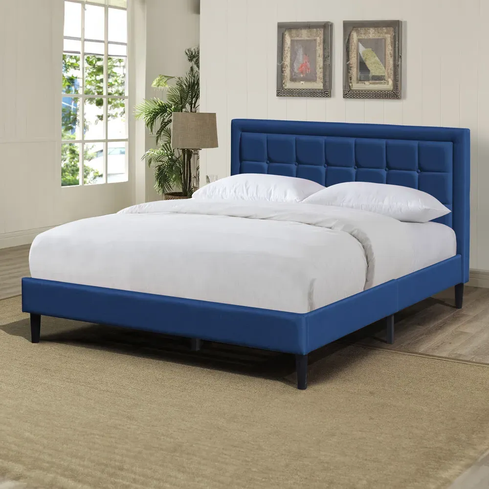 Brooklyn Double Buttoned Headboard Bed Frame - Blue