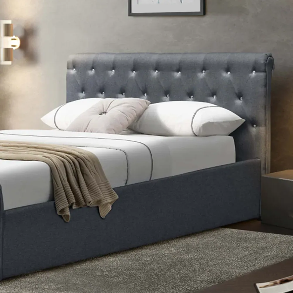 Brooklyn Double Chesterfield Sleigh Bed Frame - Grey, Linen