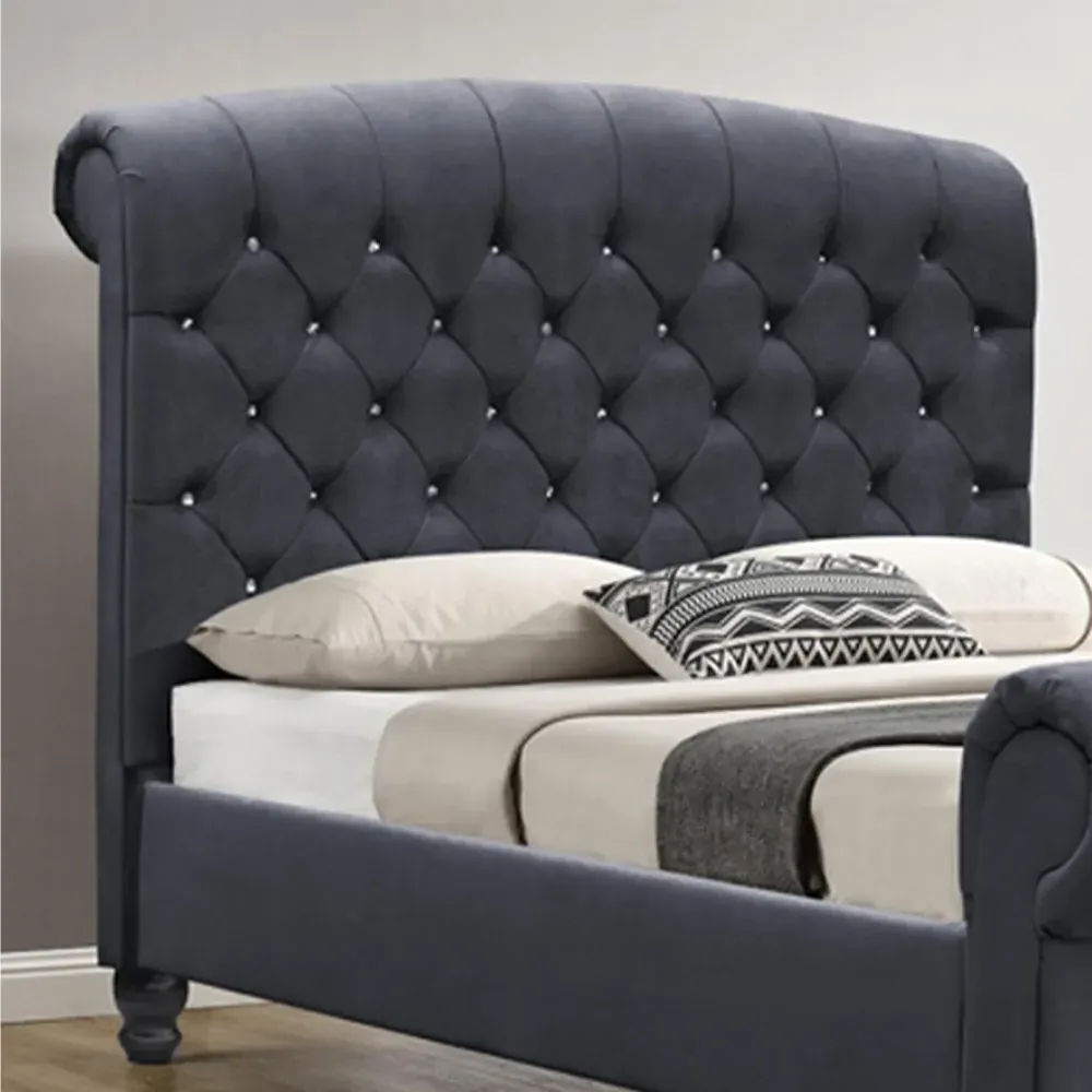 Brooklyn Double Chesterfield Sleigh Bed Frame - Grey, Velvet