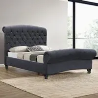 Brooklyn Double Chesterfield Sleigh Bed Frame - Grey, Velvet