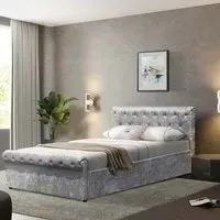 Brooklyn Double Chesterfield Sleigh Bed Frame - Silver, Velvet