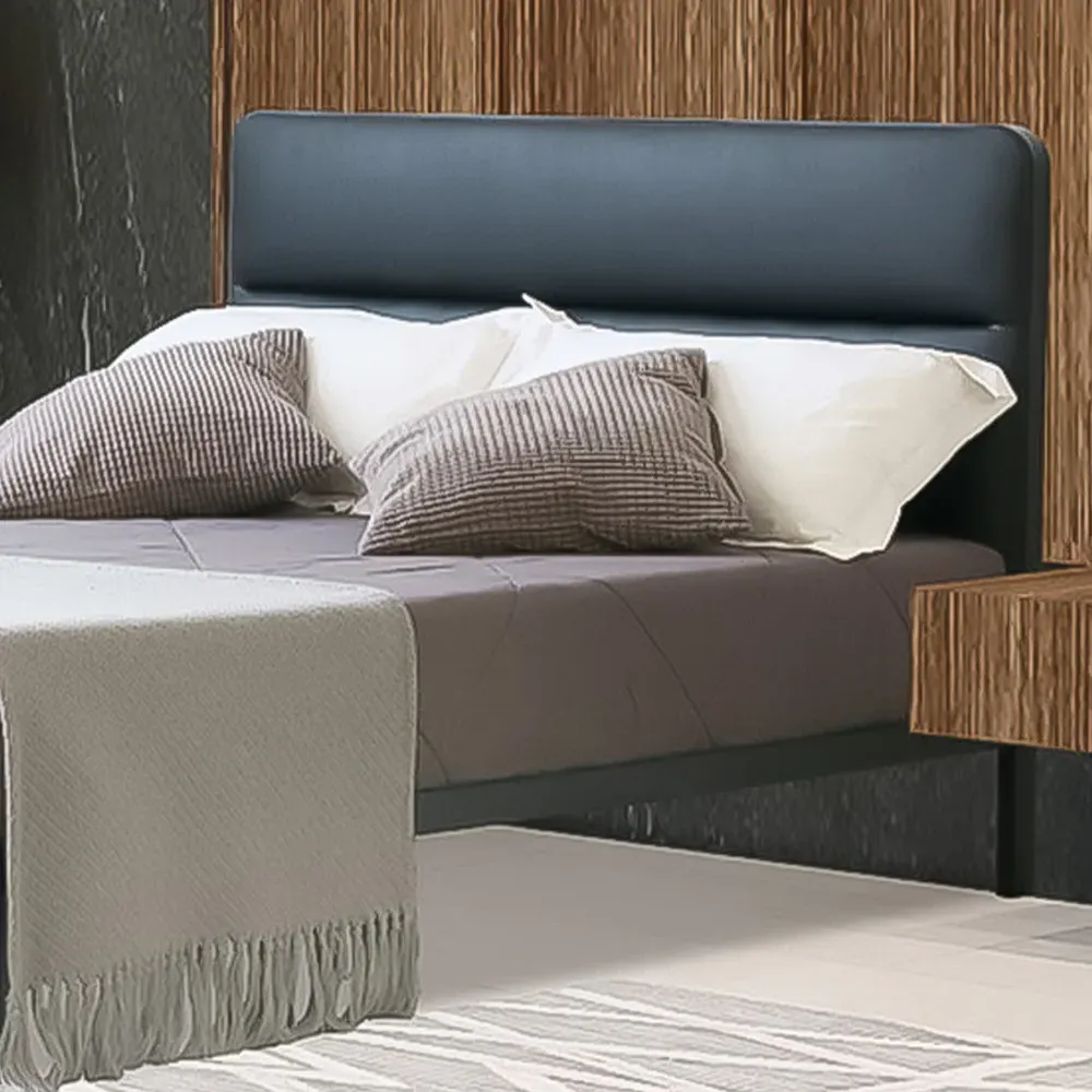 Brooklyn Double Metal Bed Frame - Black, Faux Leather