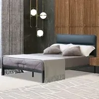 Brooklyn Double Metal Bed Frame - Black, Faux Leather