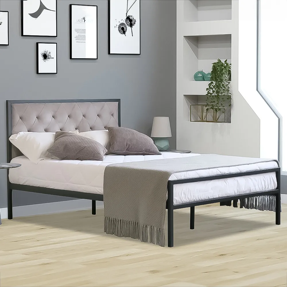 Brooklyn Double Metal Bed Frame - Black, Velvet