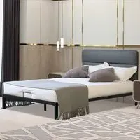 Brooklyn Double Metal Bed Frame - Grey, Faux Leather