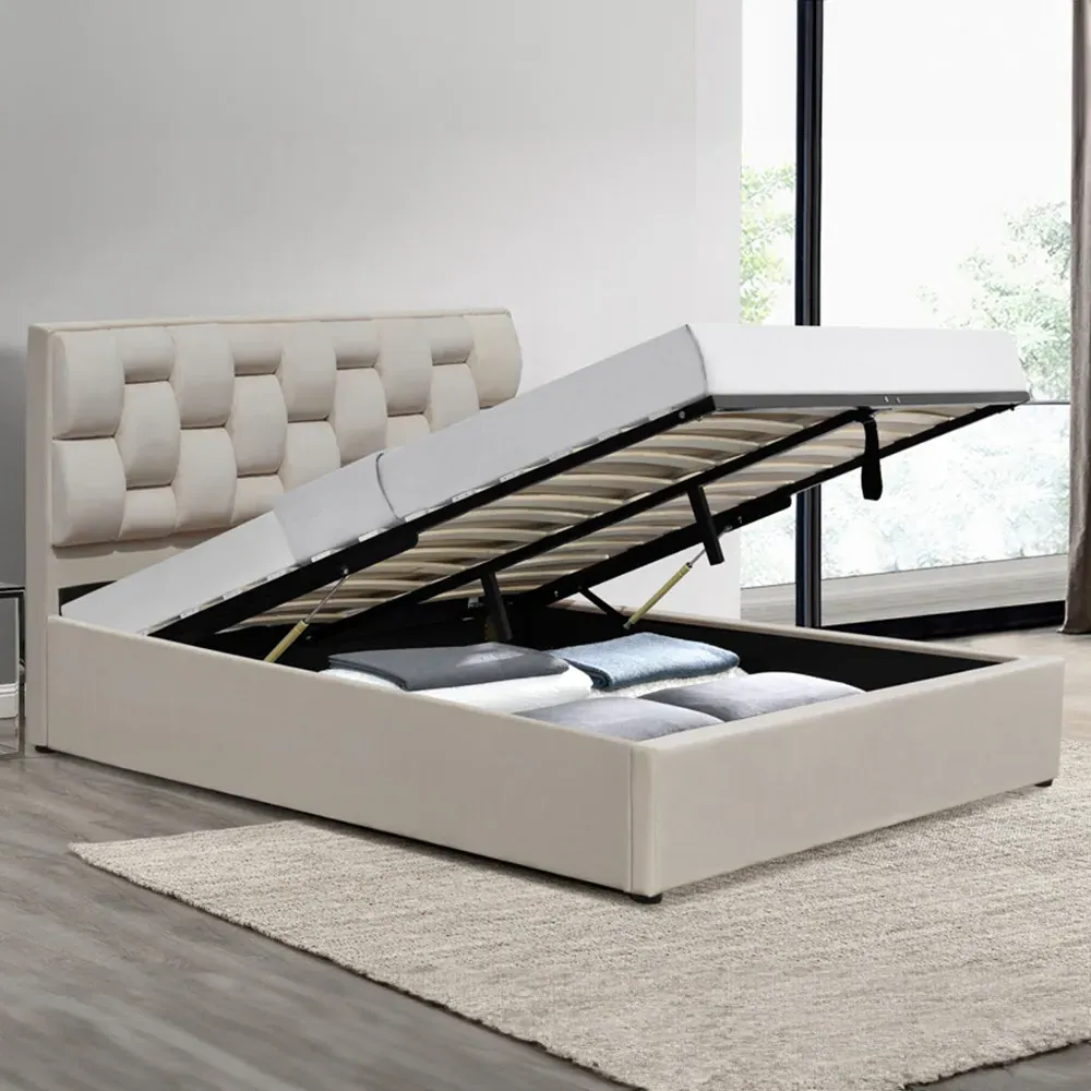 Brooklyn Double Ottoman Bed with Bedside Tables - Cream, Velvet