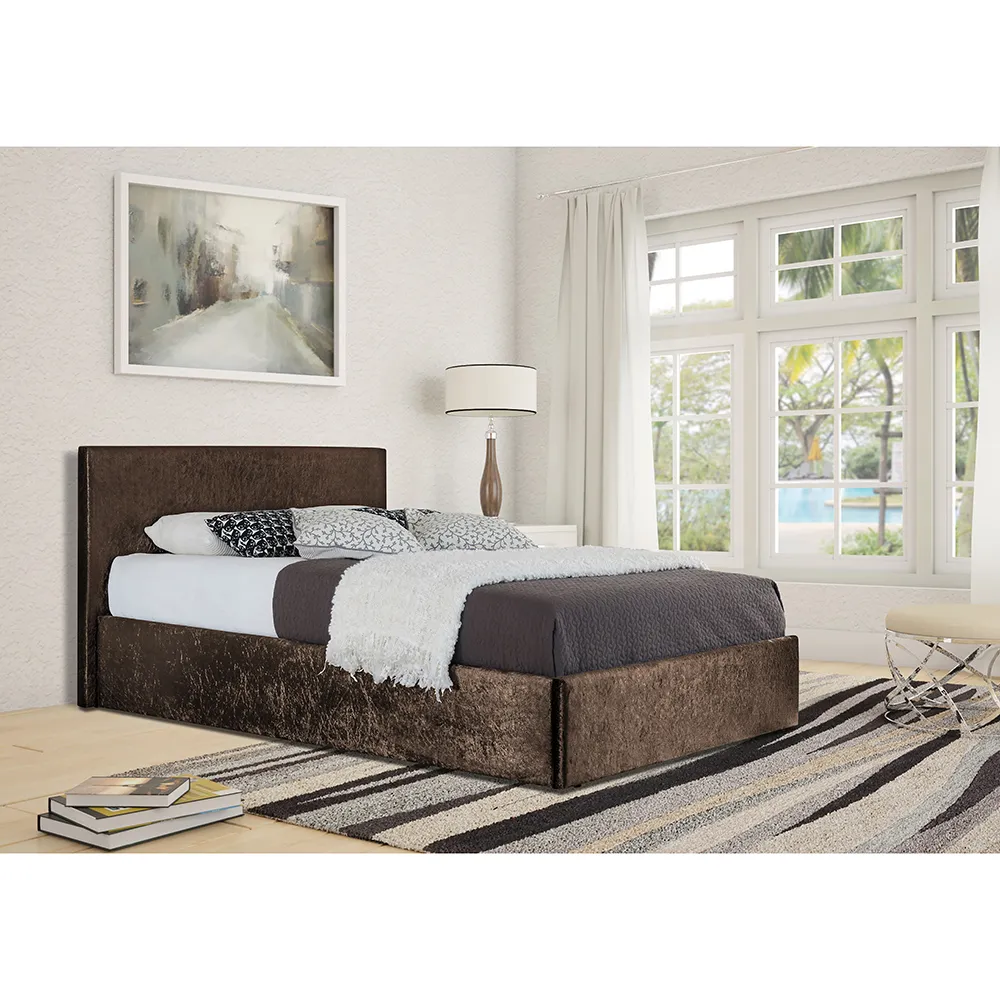 Brooklyn Double Ottoman Bed with Storage - Brown, Velvet