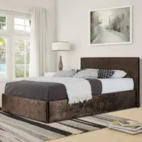 Brooklyn Double Ottoman Bed with Storage - Brown, Velvet
