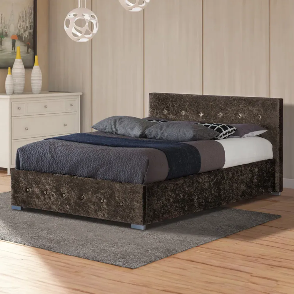 Brooklyn Double Ottoman Bed with Storage - Brown, Velvet image